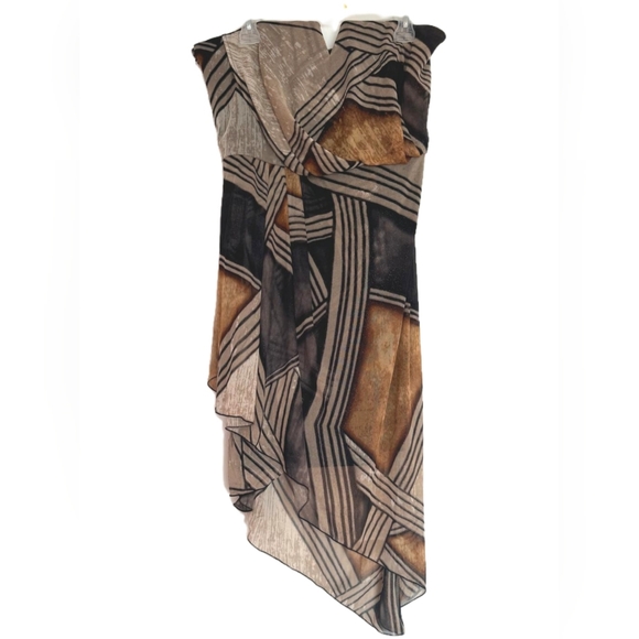 ✨*Brand New* Le Chateau Brown Stripe High-Low Ruffle Midi Dress - Size XL - Picture 4 of 13